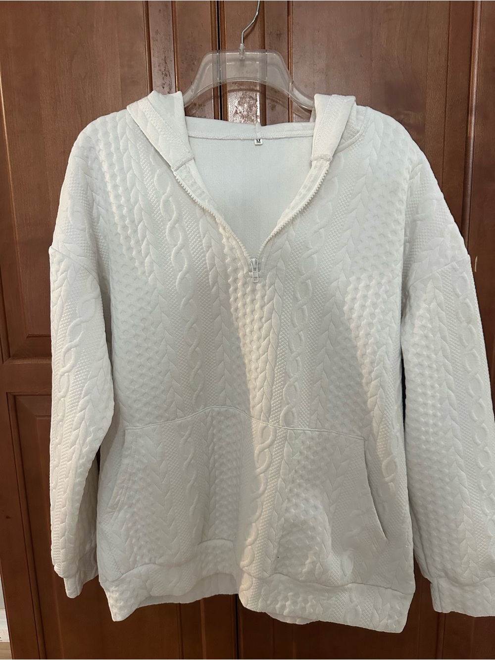 Women's white Cable-Knit Half-Zip Hoodie